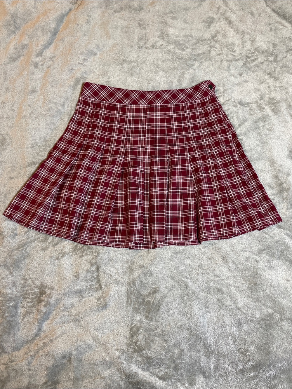 H&M Burgundy Plaid Pleated Skater Skirt